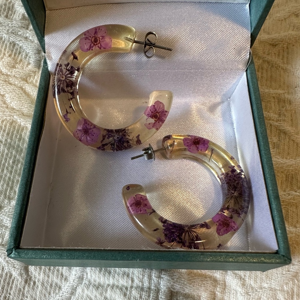 Maurices Purple Floral Hoop Earrings